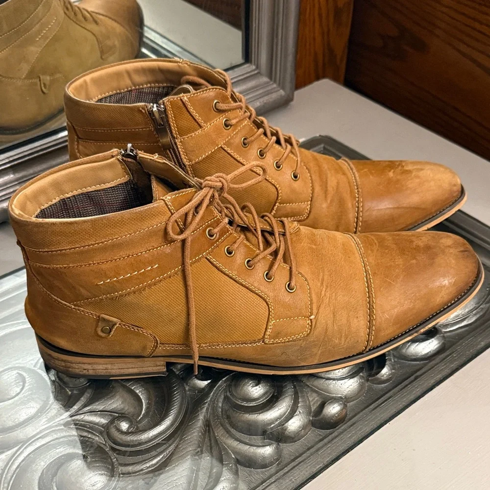 Steve Madden 16 Men’s Dark Tan Jotter Tan Leather Combat Boots